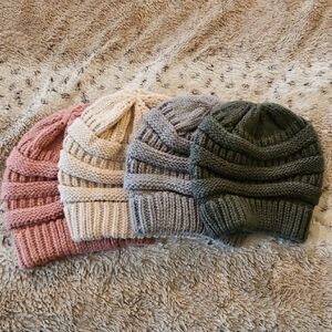 Cozy Women's Knitted Hats Set - Pink, Cream, Grey, Dark Grey
